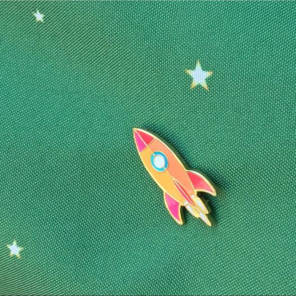 Atomic Rocket Blast Off Lapel Pin Pinup Girl